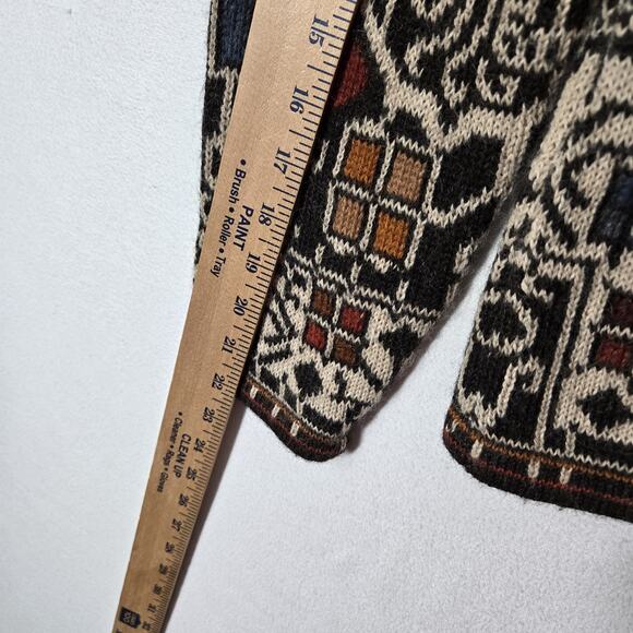 Intiwara 100% Alpaca Cardigan S Multicolor Geo Print Button Front Hand Made - Picture 12 of 13